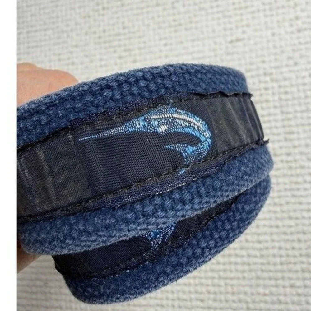 Tommy Bahama D-Ring Belt Men Preppy Blue Canvas Marlin Nautical Leather Trim 38